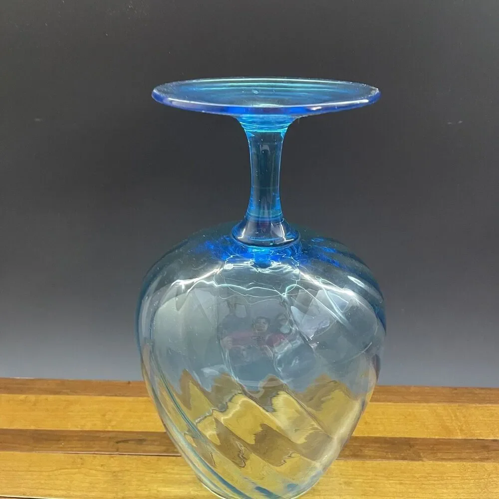 Vintage Blue Optic Hand-Blown Art Glass Bowl Brandy Snifter Vase‎ Ice